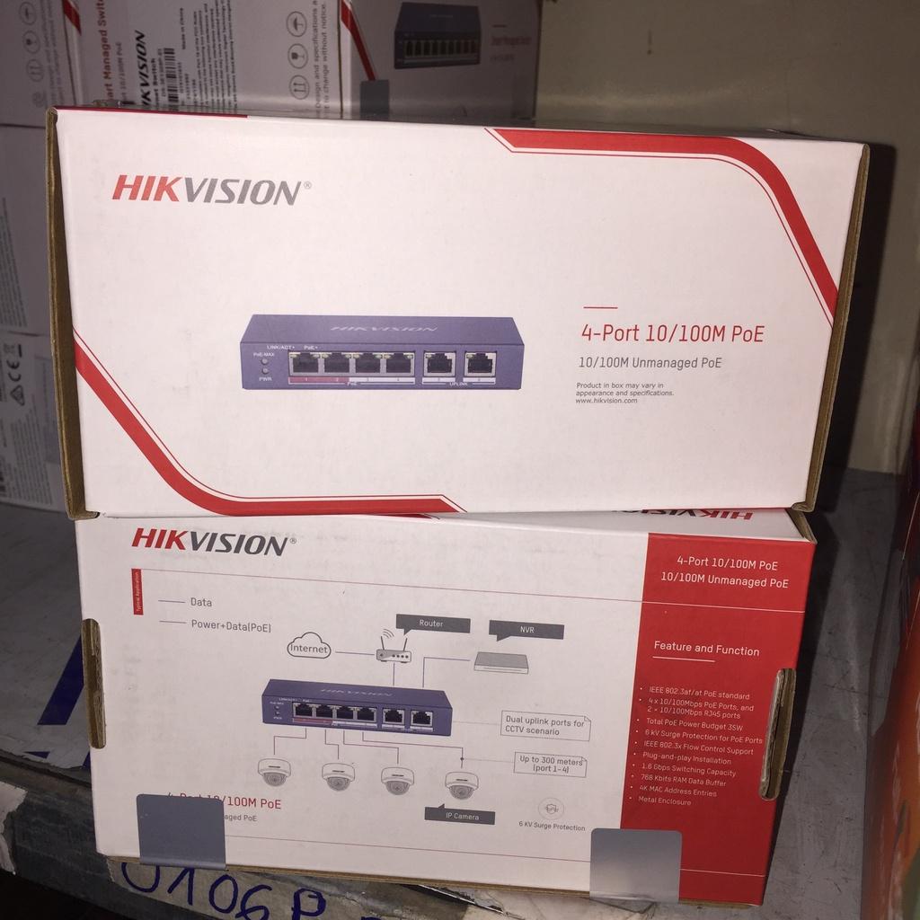 Switch Mạng Thông Minh 4 Cổng PoE HIKVISION.chuẩn IEEE 802.3af/at,Chống sét 6KV,Vỏ kim loại,khoảng cách Tối đa 300m - Hàng Chính Hãng