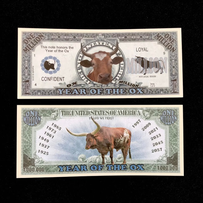 Tiền lưu niệm 1 triệu USD hình con Trâu có kích thước 15,5 x 6,5cm, màu xám, dùng để lưu niệm, sưu tầm, làm quà tặng, không có lưu hành