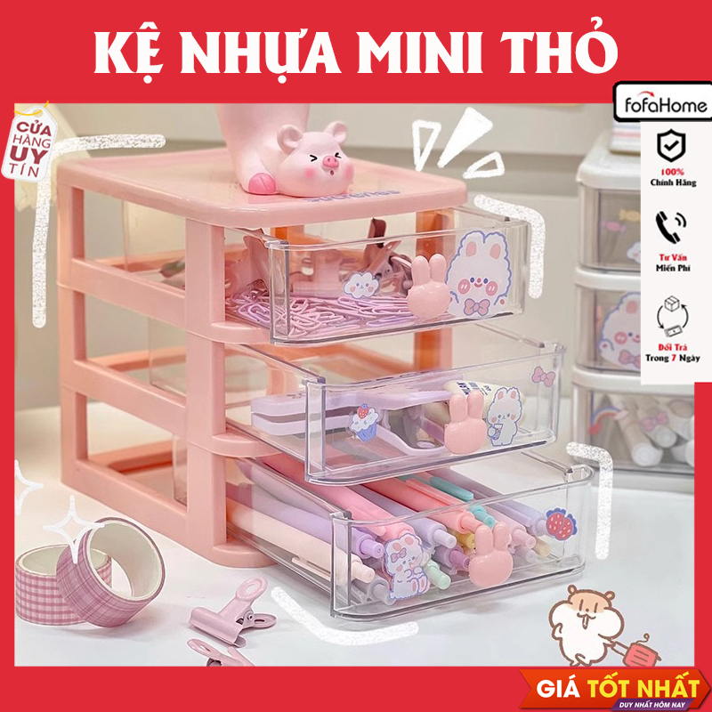 Hộp Kệ Để Bàn Trong Suốt Bảo Quản Văn Phòng Phẩm, Mỹ Phẩm, Đồ Lặt Vặt, Phụ Kiện Hình Thỏ Mini Dễ Thương Không Kèm Sticker