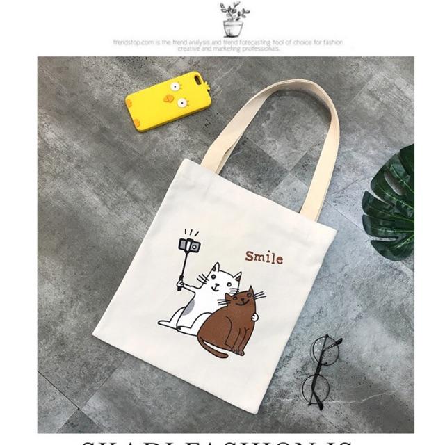 Túi tote vải mèo smile