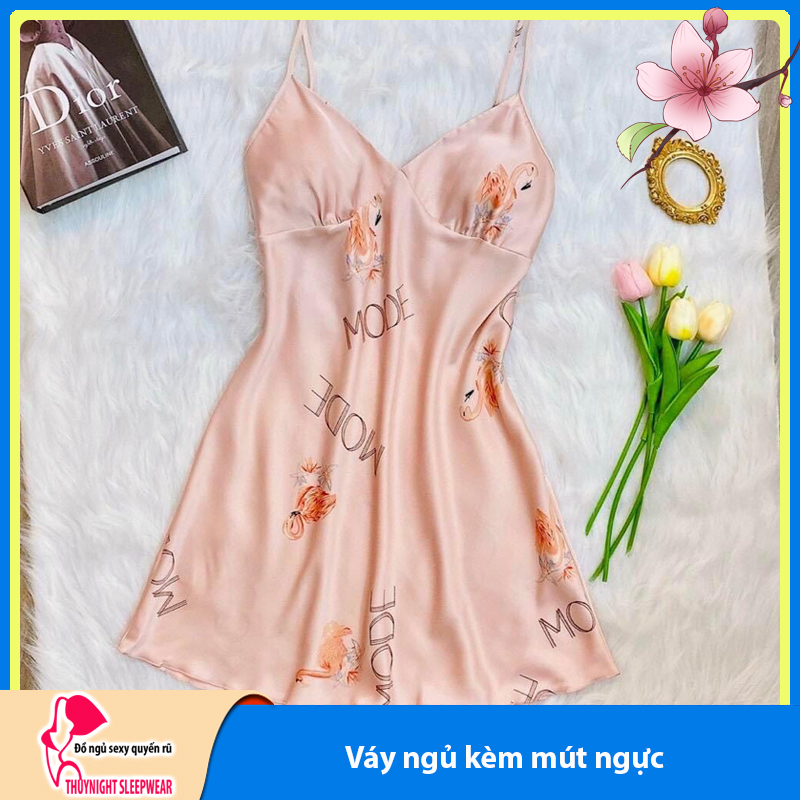 Đầm ngủ lụa kèm mút ngực Q122 - Váy ngủ lụa hai dây sexy -Váy ngủ cao cấp - Đồ ngủ nữ