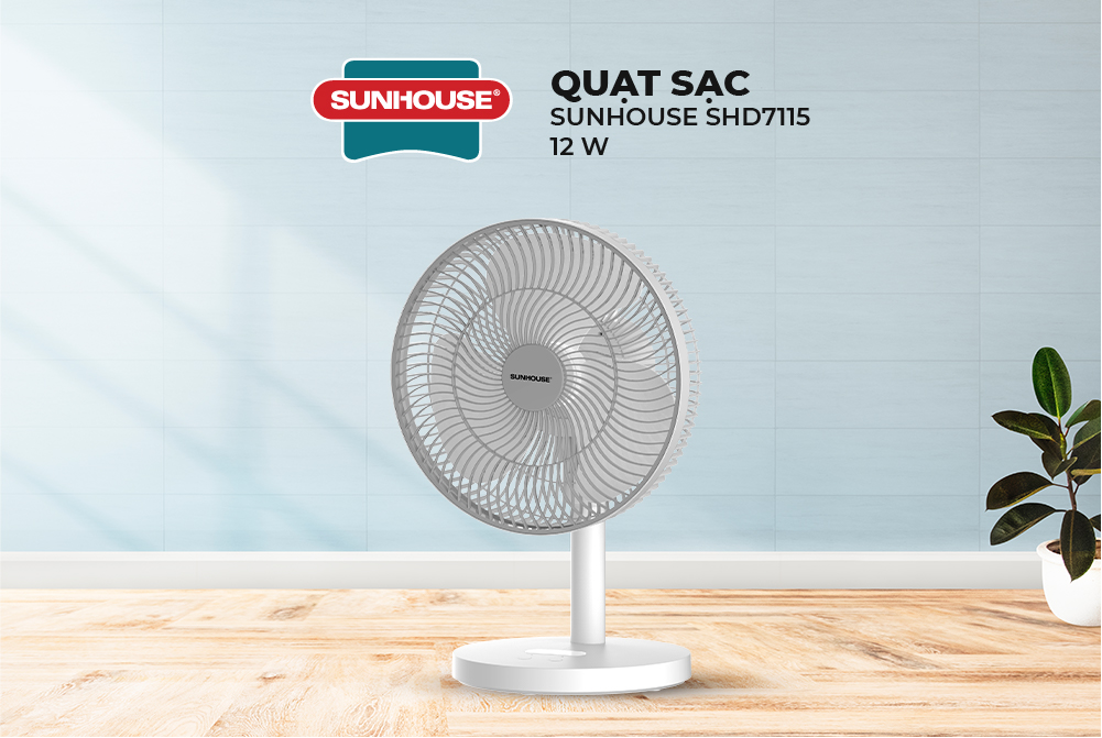 Quạt Sạc Tích Điện Sunhouse SHD7115 - Hàng Chính Hãng