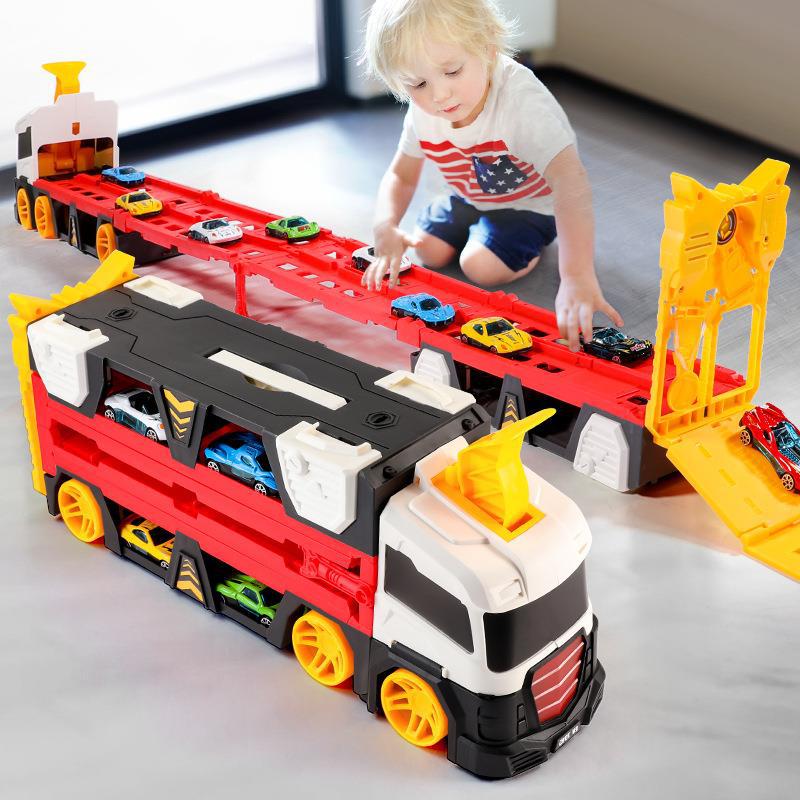 Đồ Chơi Xe Tải Container HotWheels Biến Hình Vận Chuyển Xe Ôtô Cỡ Lớn Cao Cấp Tặng Kèm 6 Xe Con Và Bệ Phóng.