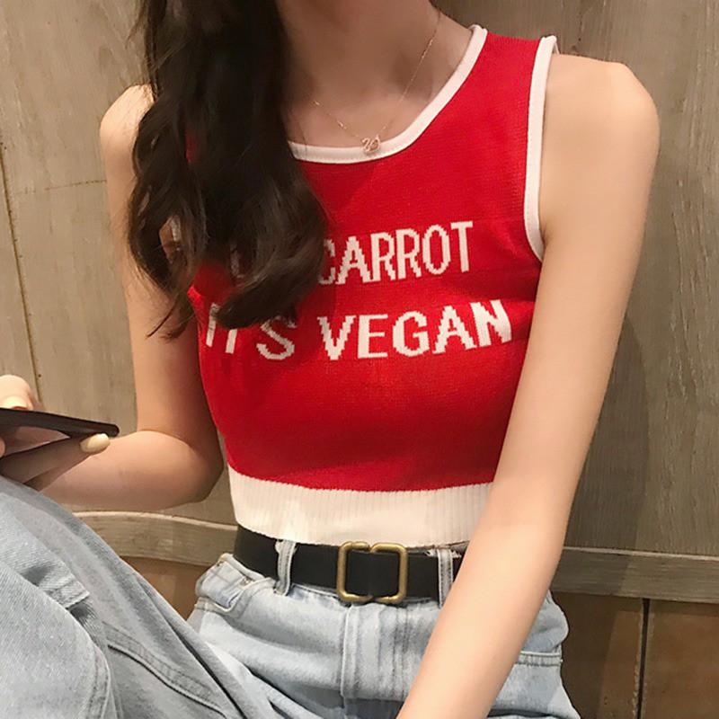 Áo Dệt Kim Nữ Không Tay In Chữ Thời Trang Mùa Hè