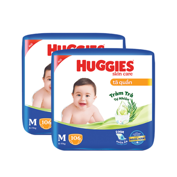 Combo 2 Tã/bỉm quần HUGGIES SKINCARE MEGA JUMBO size M 106 miếng