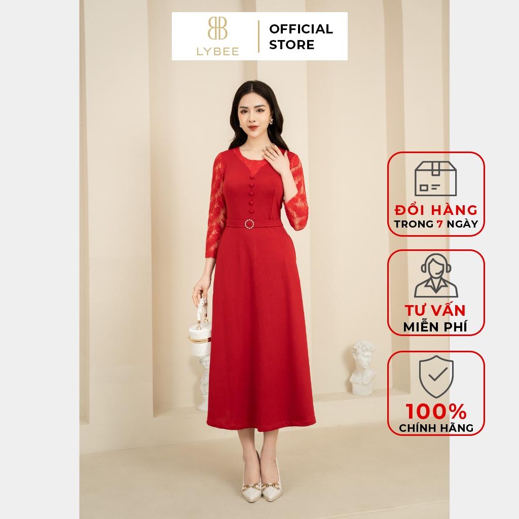 Đầm trung niên thiết kế LYBEE chất Umi co giãn phối ren sang trọng quà tặng ý nghĩa cho mẹ LV720