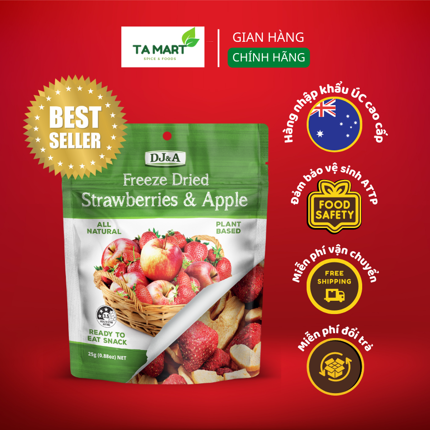 Táo & Dâu sấy giòn siêu ngon DJ&A 25gr tốt cho sức khoẻ - Fruity Crisps Apple & Strawberry Mix DJ&A