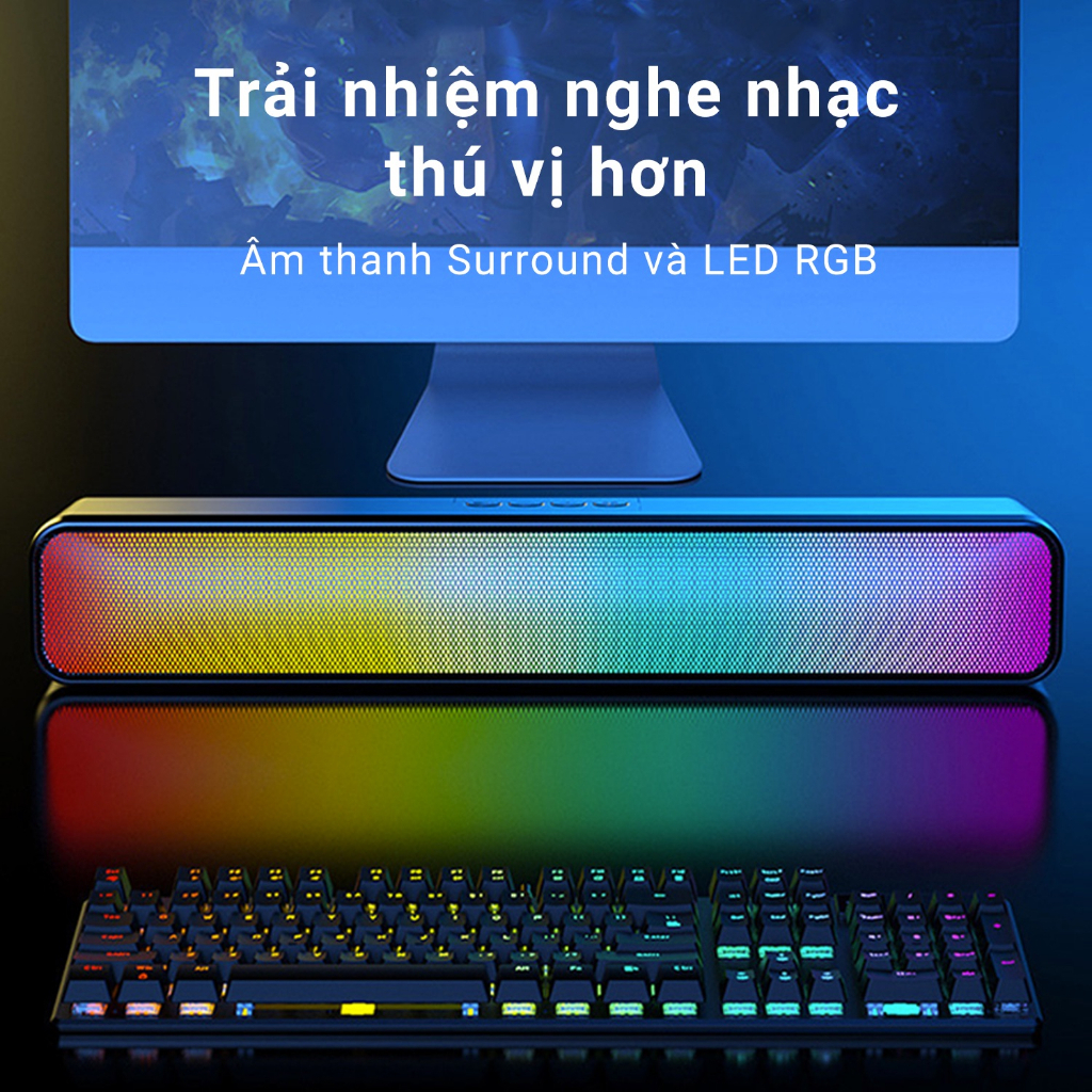 Loa Bluetooth Soundbar RGB, Có Khe Cắm Thẻ Nhớ, USB Dùng Cho Máy Tính, PC, Điện Thoại - Hàng Nhập Khẩu