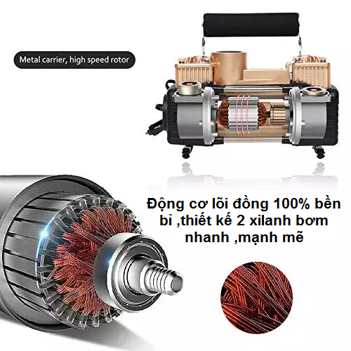 Bộ Máy Bơm Ô Tô 2 Xi Lanh Cao Cấp , Công Nghệ Nhật Bản Đồng Hồ Cơ /Đồng Hồ Điện Tử Tự Ngắt Và Đèn Chiếu Sáng Kèm Hộp Dụng Cụ