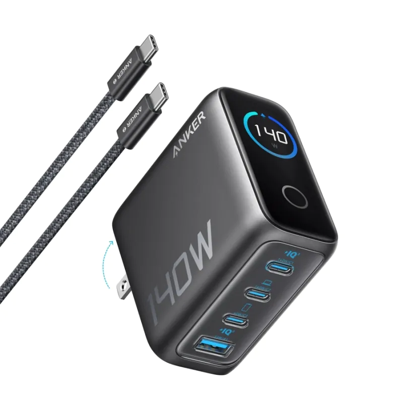 Củ Sạc Nhanh 3C+1A ANKER Zolo B2697 140W (ActiveShield 2.0, Smart LED Display, GaN Charger, Kèm Cáp Zolo C to C 240W)- Hàng Chính Hãng