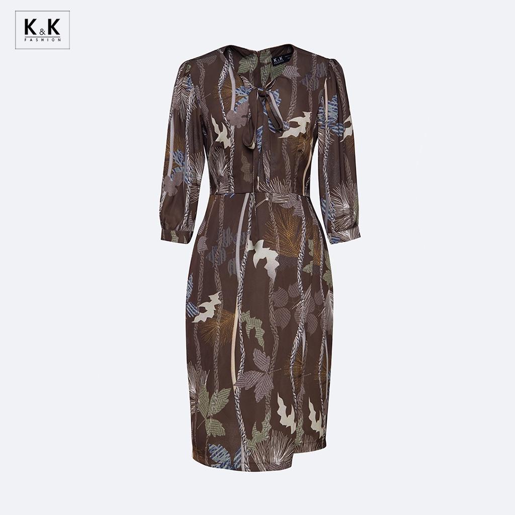 Đầm Chữ A Tay Lửng Họa Tiết  K&amp;K Fashion KK117-25 Chất Liệu Lụa