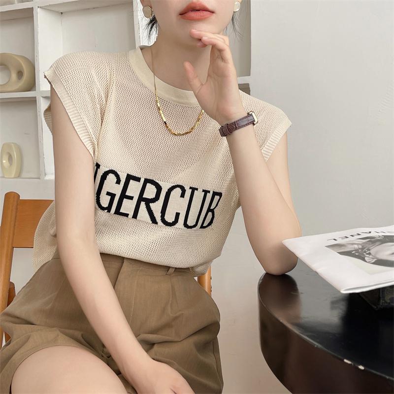 Áo lưới len Montoghi dệt kim Quảng Châu TIGERCUB tay hến cổ tròn xinh xắn
