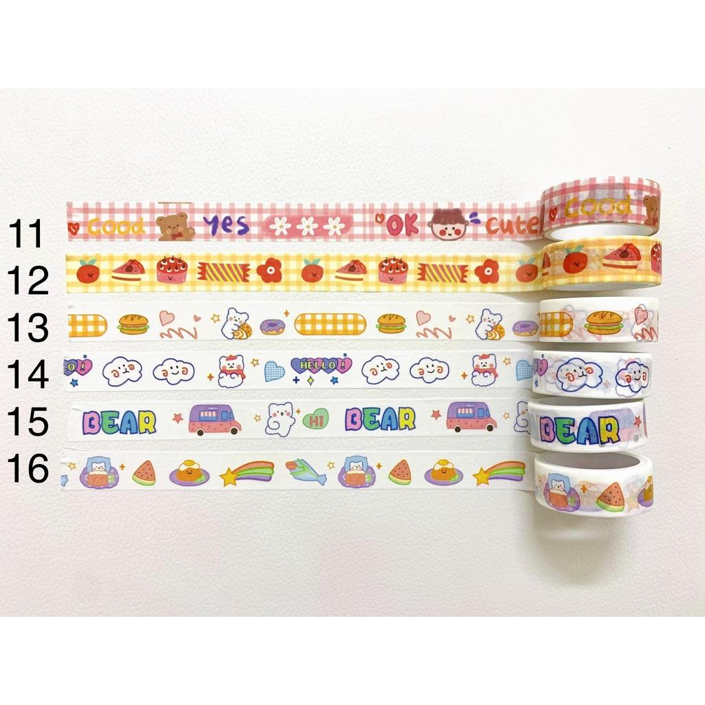 Cuộn Washi Tape Style Hàn Quốc - Băng Dính Hoạ Tiết Trang Trí Sổ Bullet Journal