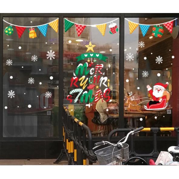 Decal trang trí Noel Hít Tĩnh Điện 2 mặt - RÈM CỜ SẮC MÀU NOEL KÉO XE
