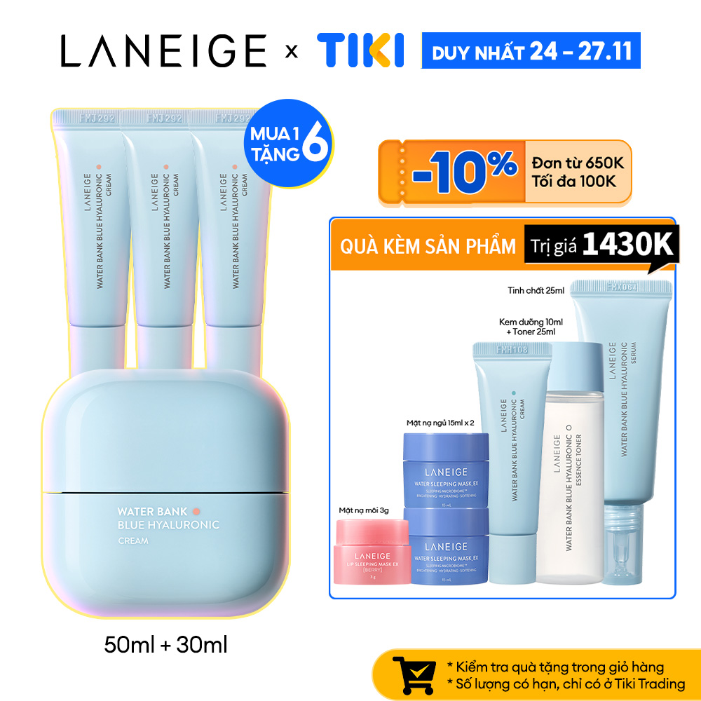 Bộ Kem Dưỡng Ẩm Cho Da Thường Và Da Khô Laneige Water Bank Blue HA Dry 50ml + 30ml