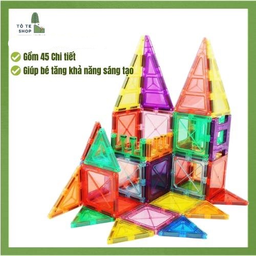 Đồ chơi xếp hình nam châm 45 chi tiết,xếp hình nam châm ánh sáng cầu vồng