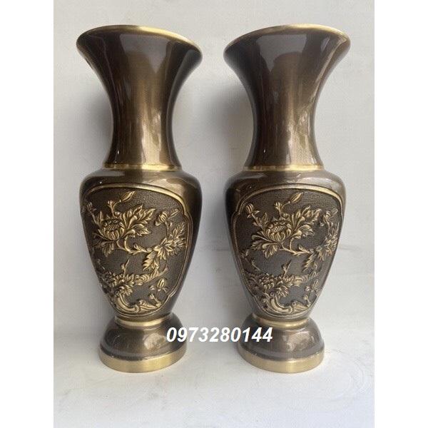 Combo đôi lọ hoa lục bình bằng đồng màu vàng giả cổ cao 37cm