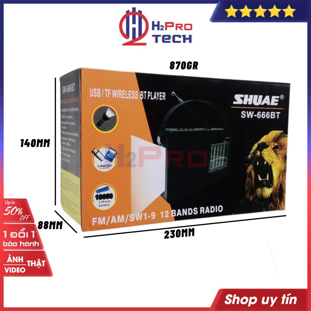 Đài Radio Đa Năng Shuae SW-666BT 12Band Fm/Am/Sw, Bluetooth/Usb/Thẻ Nhớ, Đài Nghe Nhạc Cao Cấp, Tặng Pin Sạc-H2Pro Tech