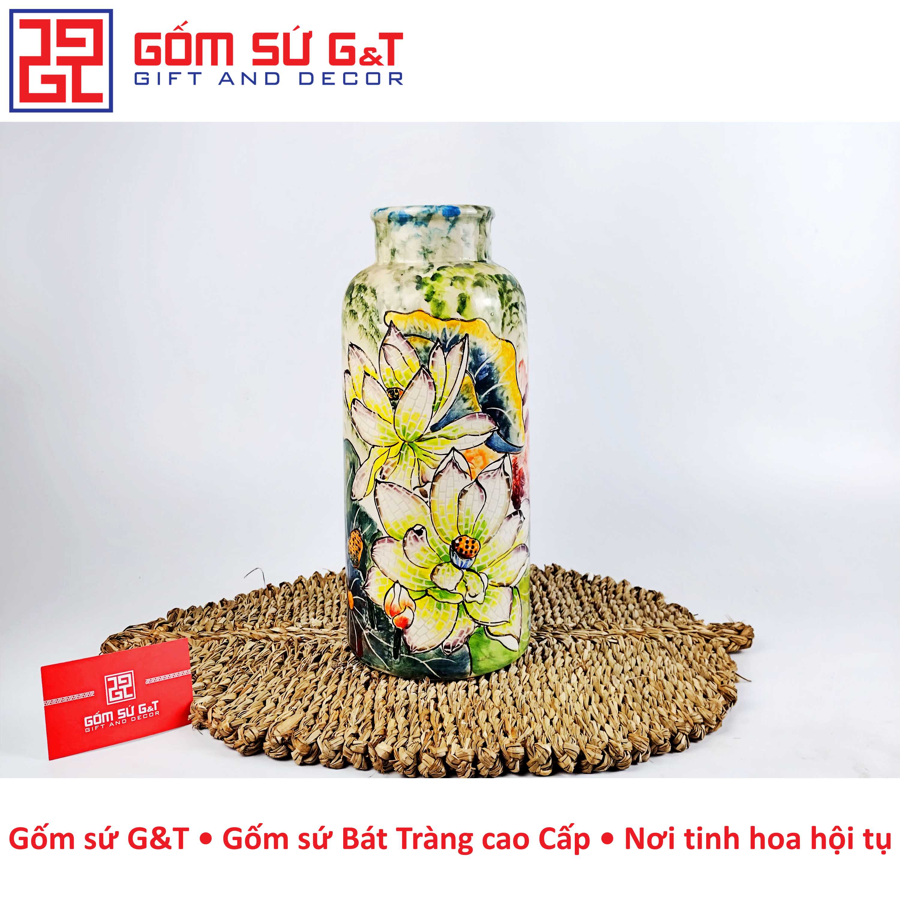 Lọ hoa cổ gập hoa sen Gốm Sứ G&T