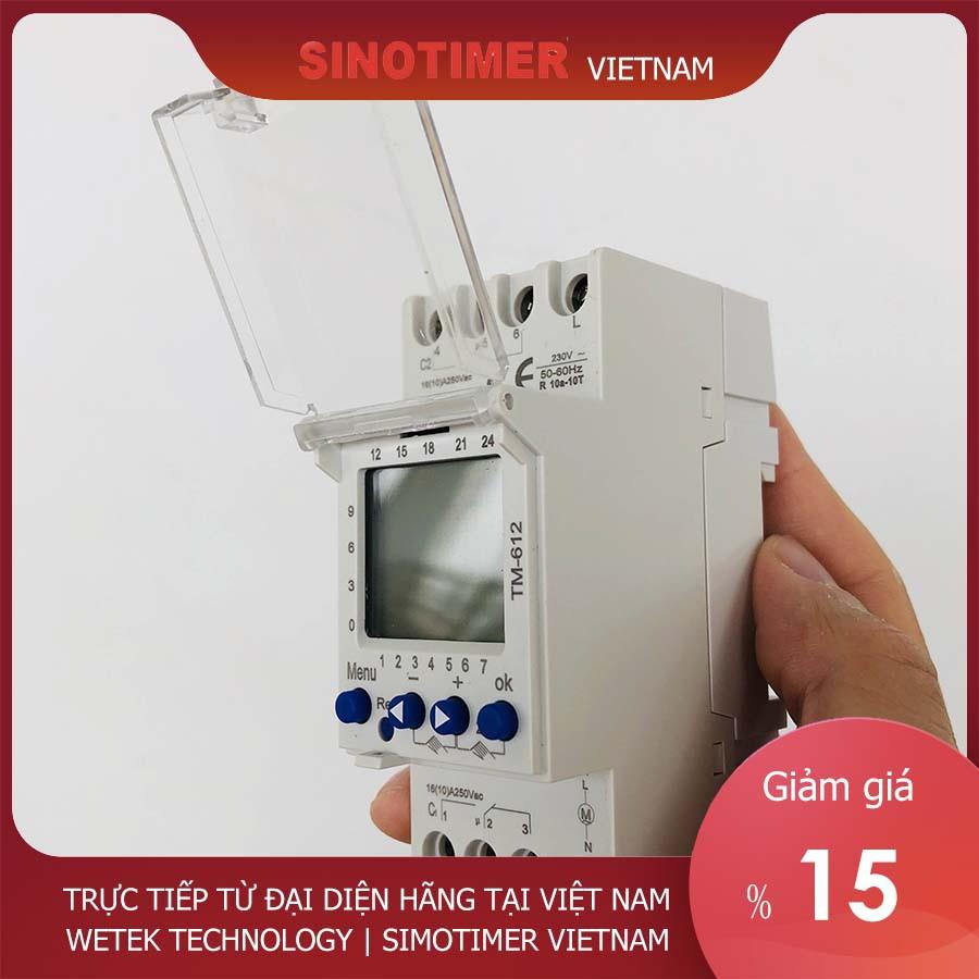 Timer 24h 7 ngày, 2 kênh độc lập, 2NO+2NC, 16A, 220V màn hình LCD, đa chức năng, Sinotimer TM-612, hàng xuất châu Âu