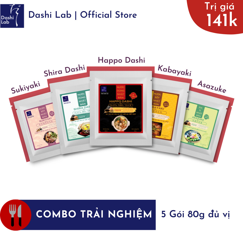 Combo 5 gói trải nghiệm đủ vị (Happo Dashi, Shira Dashi, Kabayaki, Sukiyaki, Asazuke) 80g