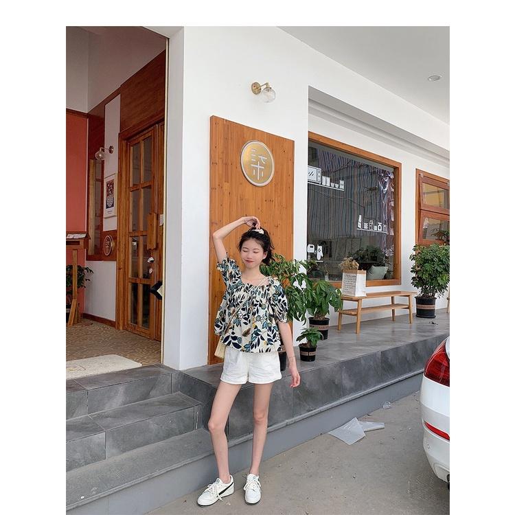 MS190 Áo babydoll hoa lá tay bồng chun ngực