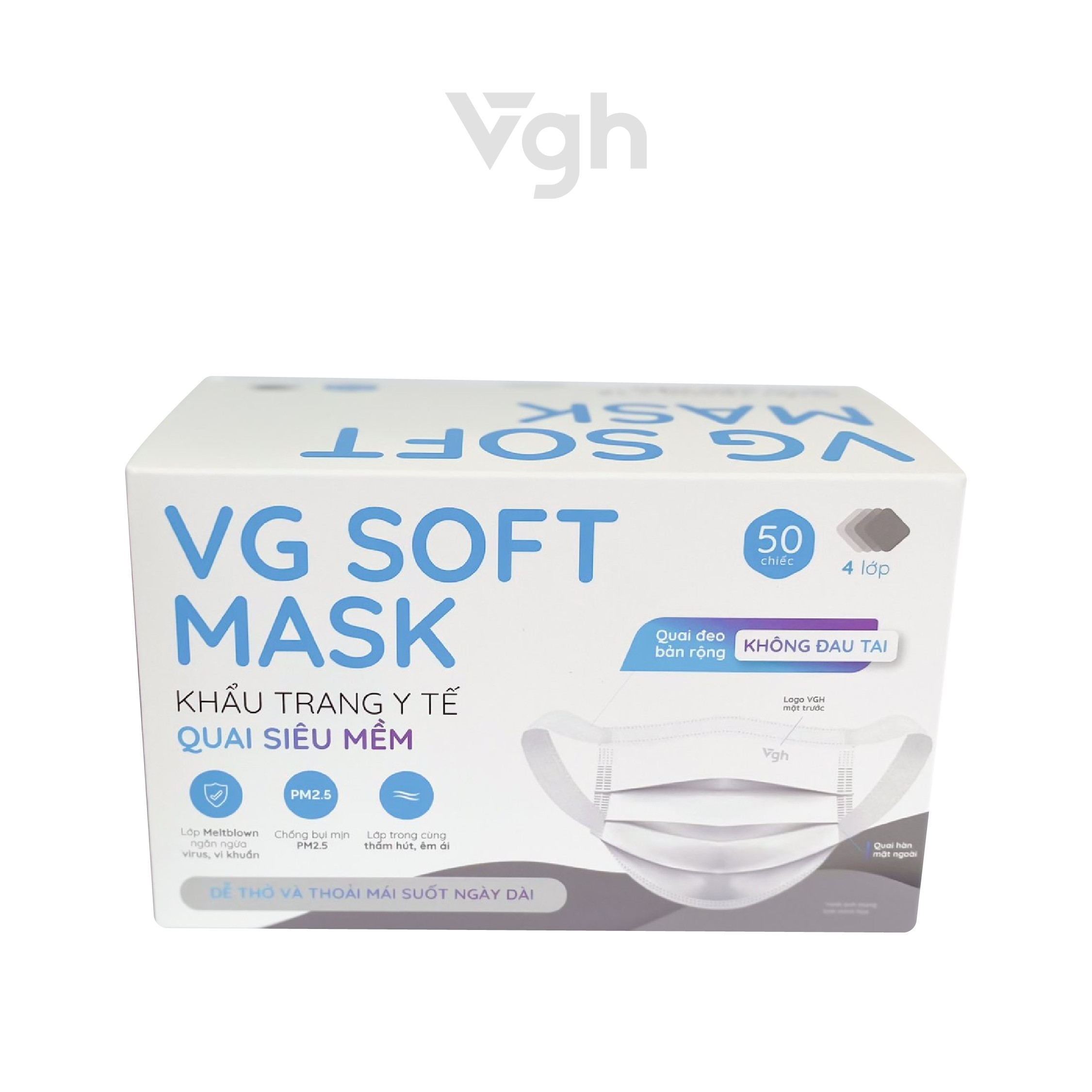 Khẩu trang quai siêu mềm VG Soft Mask lọc khuẩn 95%, cấu trúc 4 lớp mềm mại thoáng khí