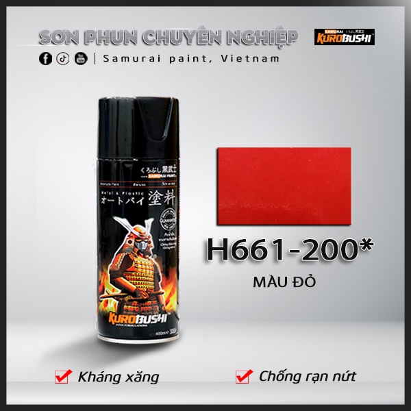 Sơn xịt Samurai Kurobushi - MÀU ĐỎ H661-200 (400ml)