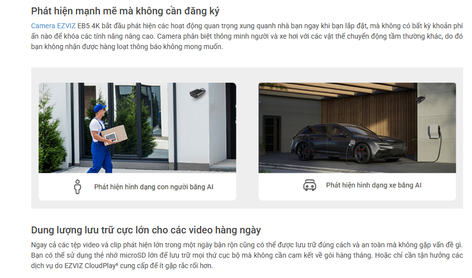 Camera Wifi dùng pin EZVIZ EB5 4K 8MP, nhận diện được người với AI, Phát hiện phương tiện, thú cưng - HÀNG CHÍNH HÃNG