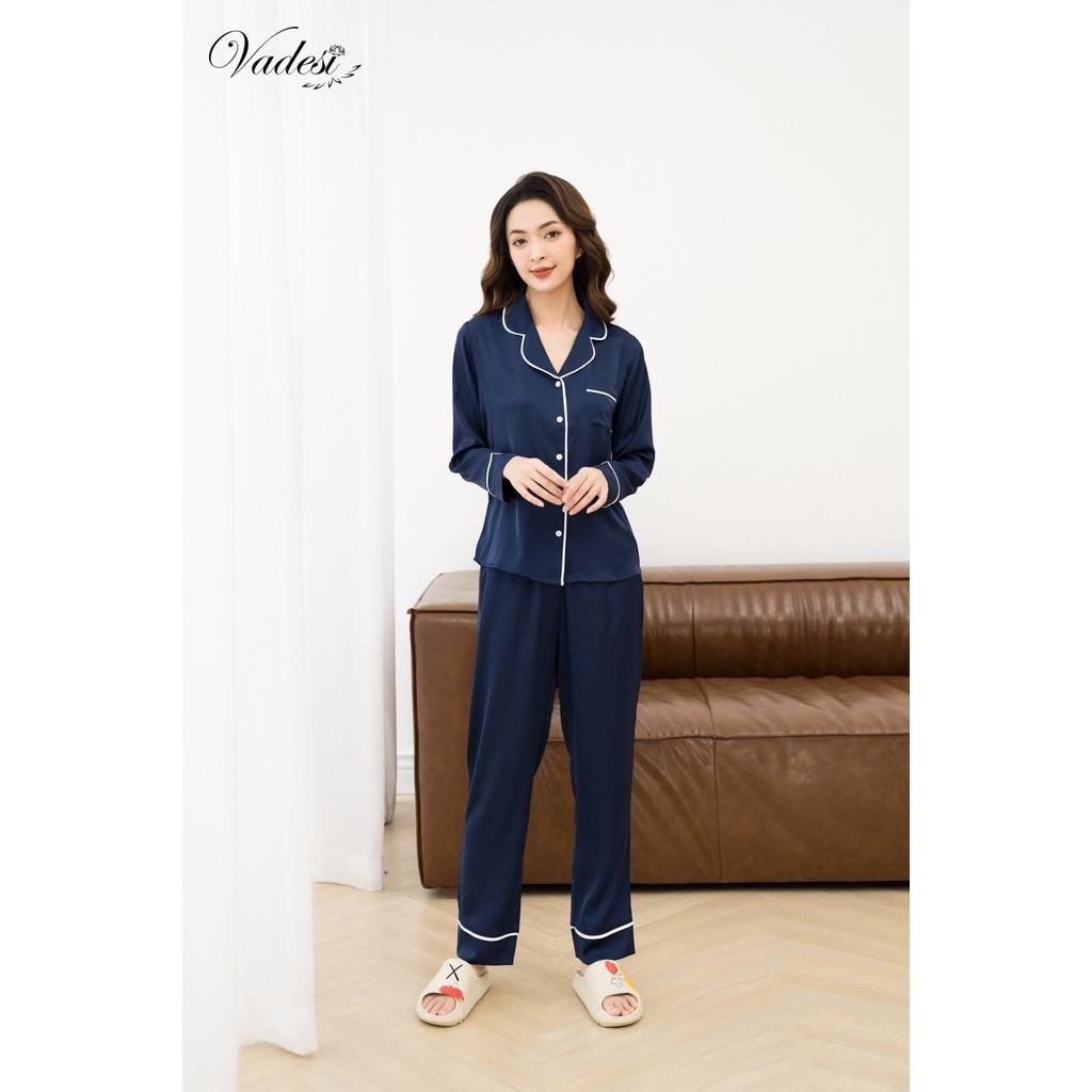 Bộ Pijama Dài Tay Lụa Cao Cấp Màu Trơn Basic Đẹp Mềm Mượt - Thời Trang Vadesi