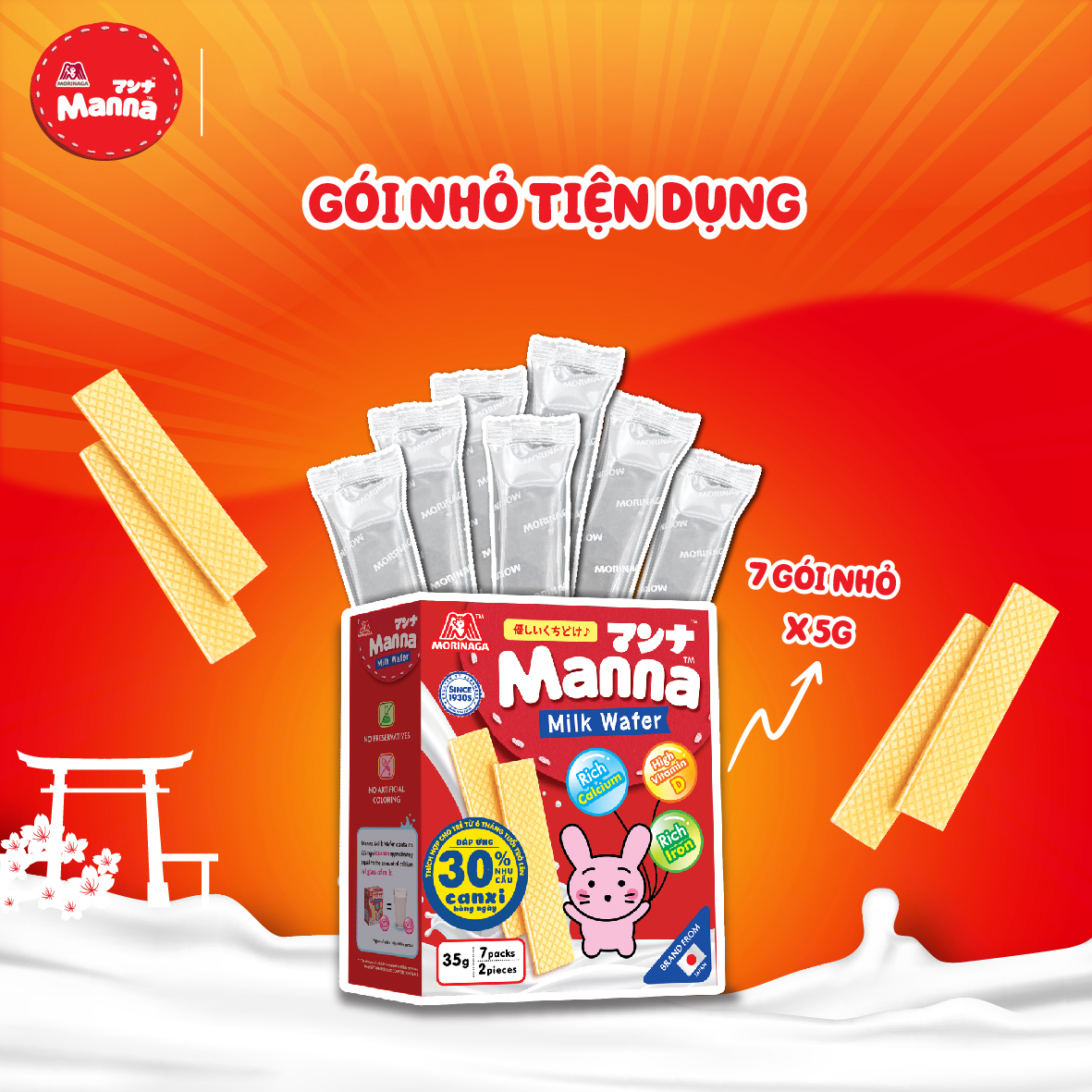 Combo 2 Bánh xốp dinh dưỡng Manna Morinaga, bánh ăn dặm vị sữa dinh dưỡng cho bé 35g (Cho trẻ từ 6 tháng tuổi)