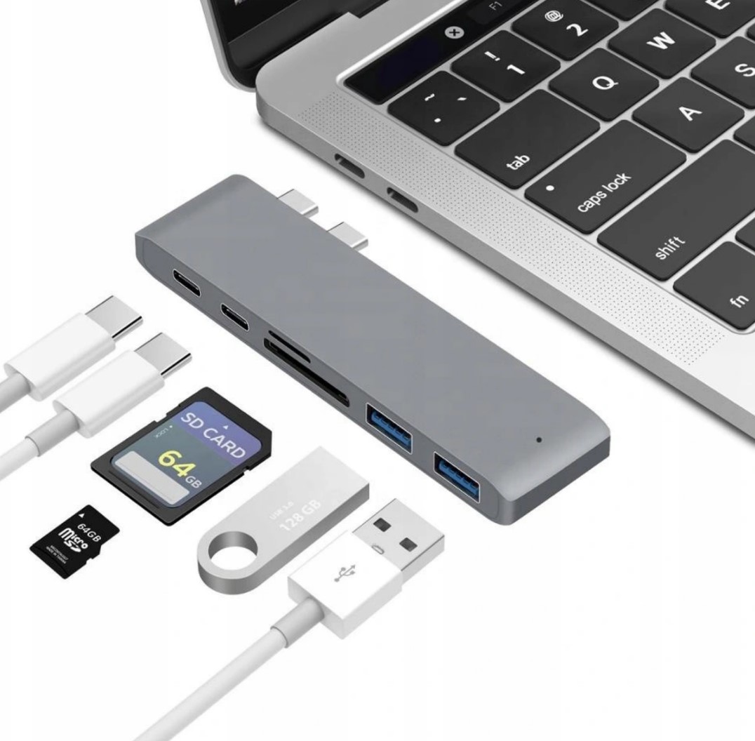 Hub usb type-c thunderbolt 3 ra 7 cổng HDMI 4k 60hz, USB, TF, SD, Sạc và Type-c cho Macbook M1 2020, 2019, 2018