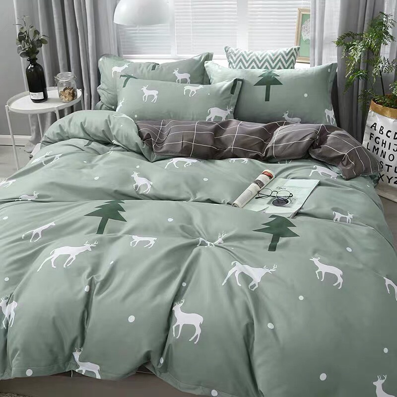 Bộ chăn ga gối cotton PL1 - 160 - Tuần Lộc Xanh