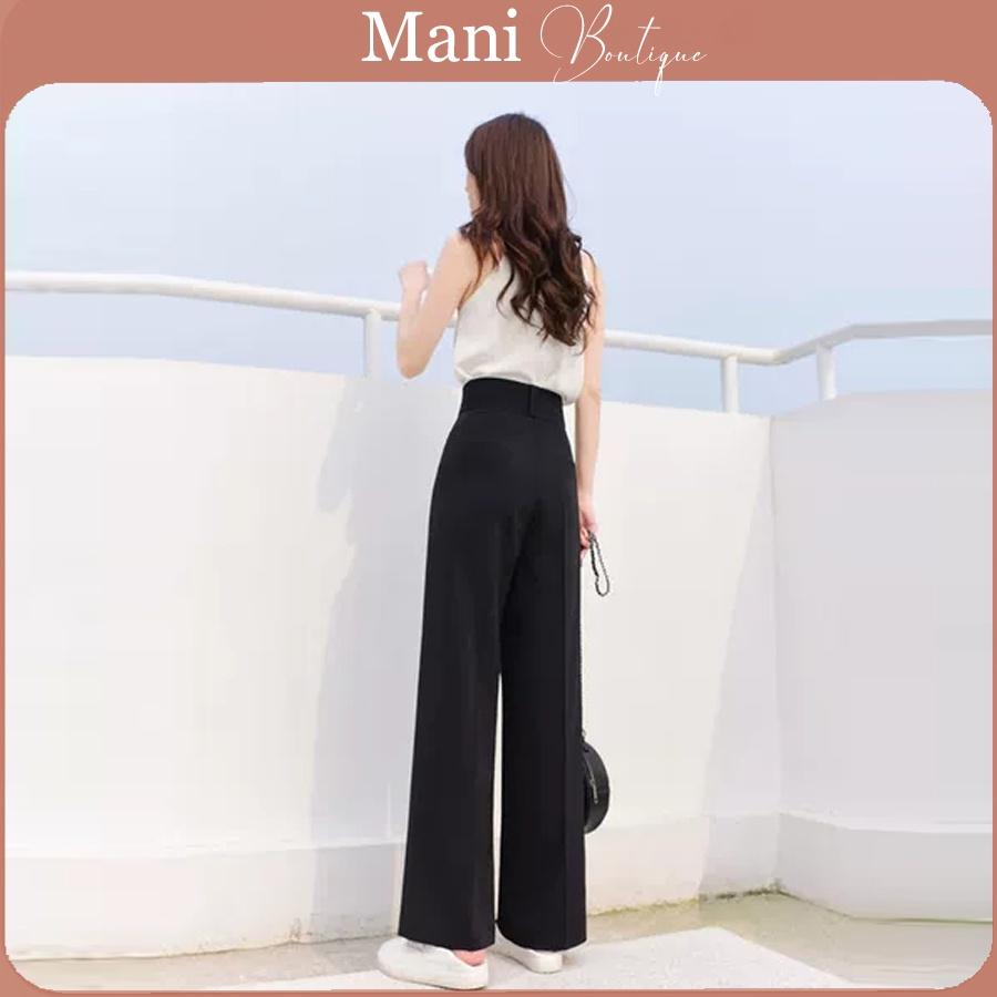 Quần ống rộng suông dáng dài 100cm, quần tây ống rộng suông nữ công sở cao cấp màu đen cạp bản to 7cm 2 khuy đẹp