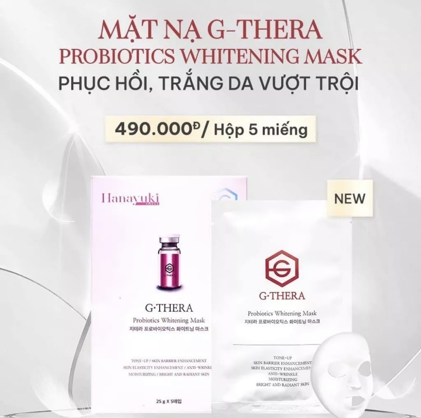 Mặt Nạ Dưỡng Trắng Men Vi Sinh G-Thera Probiotics Whitening Mask Hanayuki Chính Hãng 5 Miếng 125g