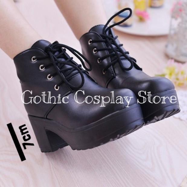 Giày Boot cổ cao Cosplay đế 7cm 2 màu trắng, đen ( NÊN TĂNG 1 SIZE )