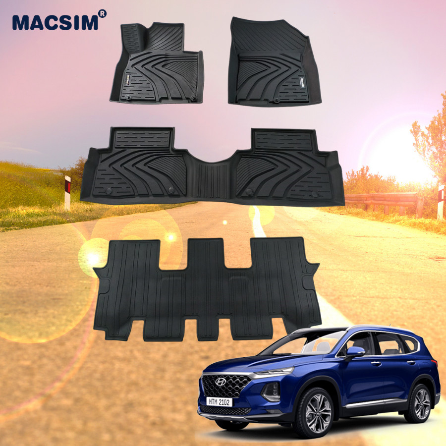 Thảm lót sàn xe ô tô Hyundai SantaFe 2019-2022 đến nay Nhãn hiệu Macsim chất liệu nhựa TPE đúc khuôn cao cấp (3 hàng ghế)