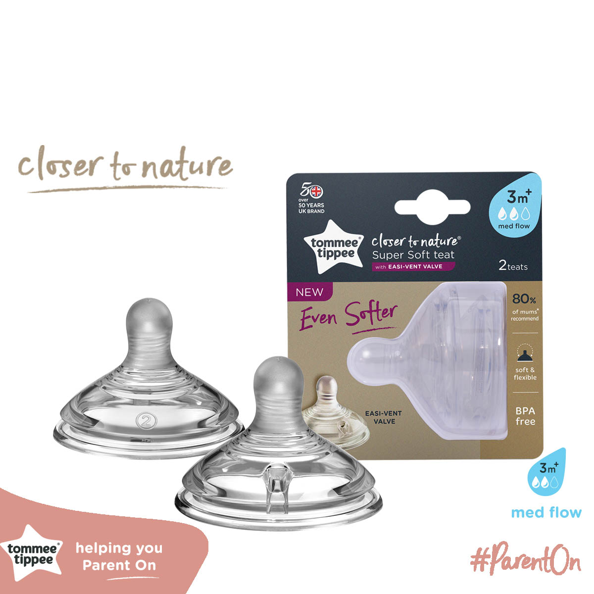 Núm ty silicon siêu mềm tự nhiên cho bé Tommee Tippee Natural Start Medium Flow 3-6 tháng (vỉ đôi)