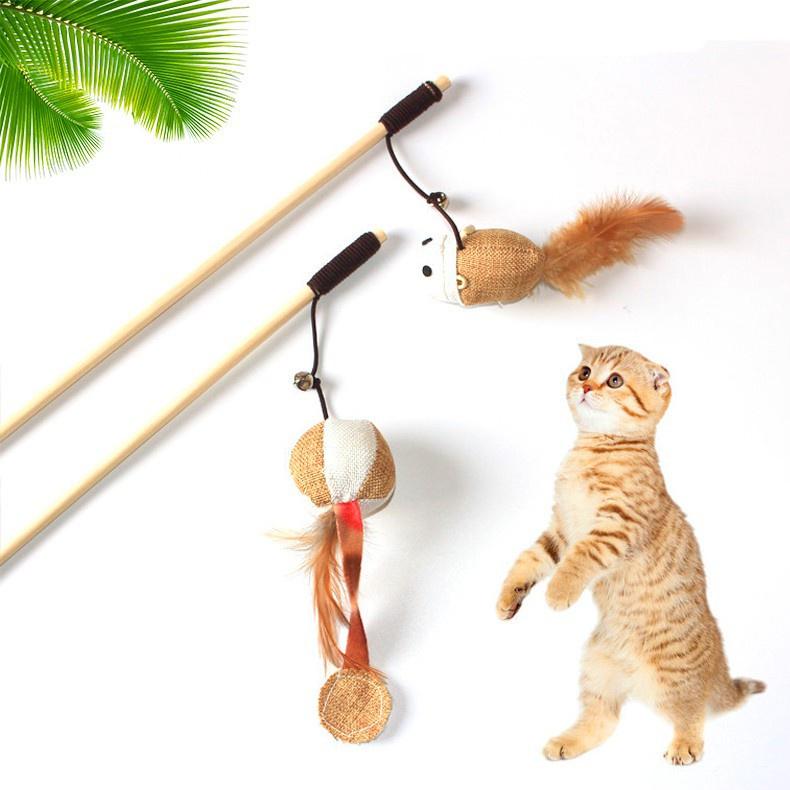 Cần câu mèo - chuột cán gỗ siêu dễ thương - cho bé vận động