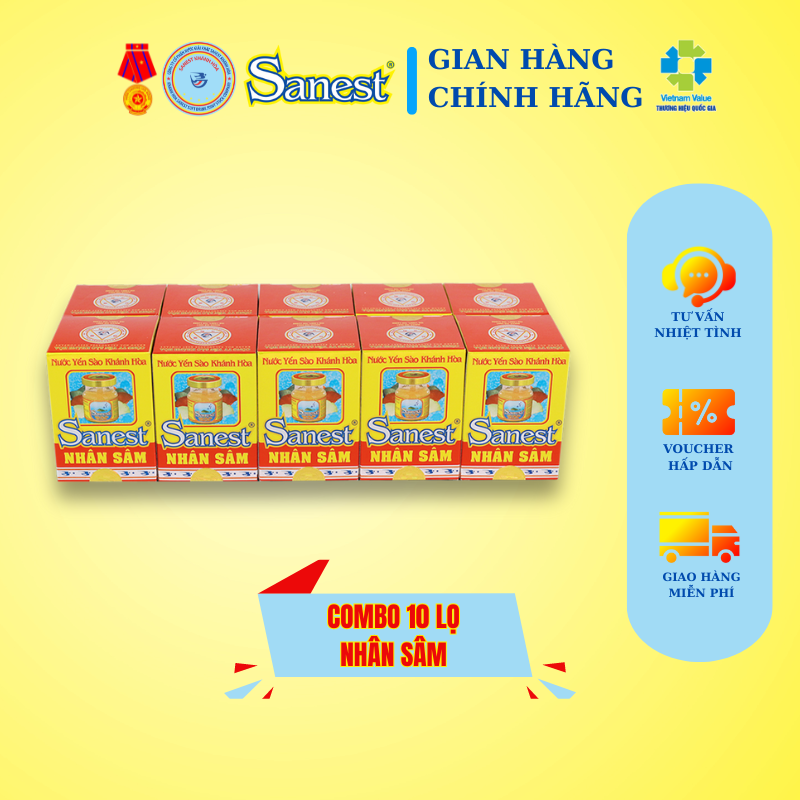 [Combo 10 lọ] Nước Yến sào Khánh Hòa Sanest Nhân sâm đóng lọ 70 ml