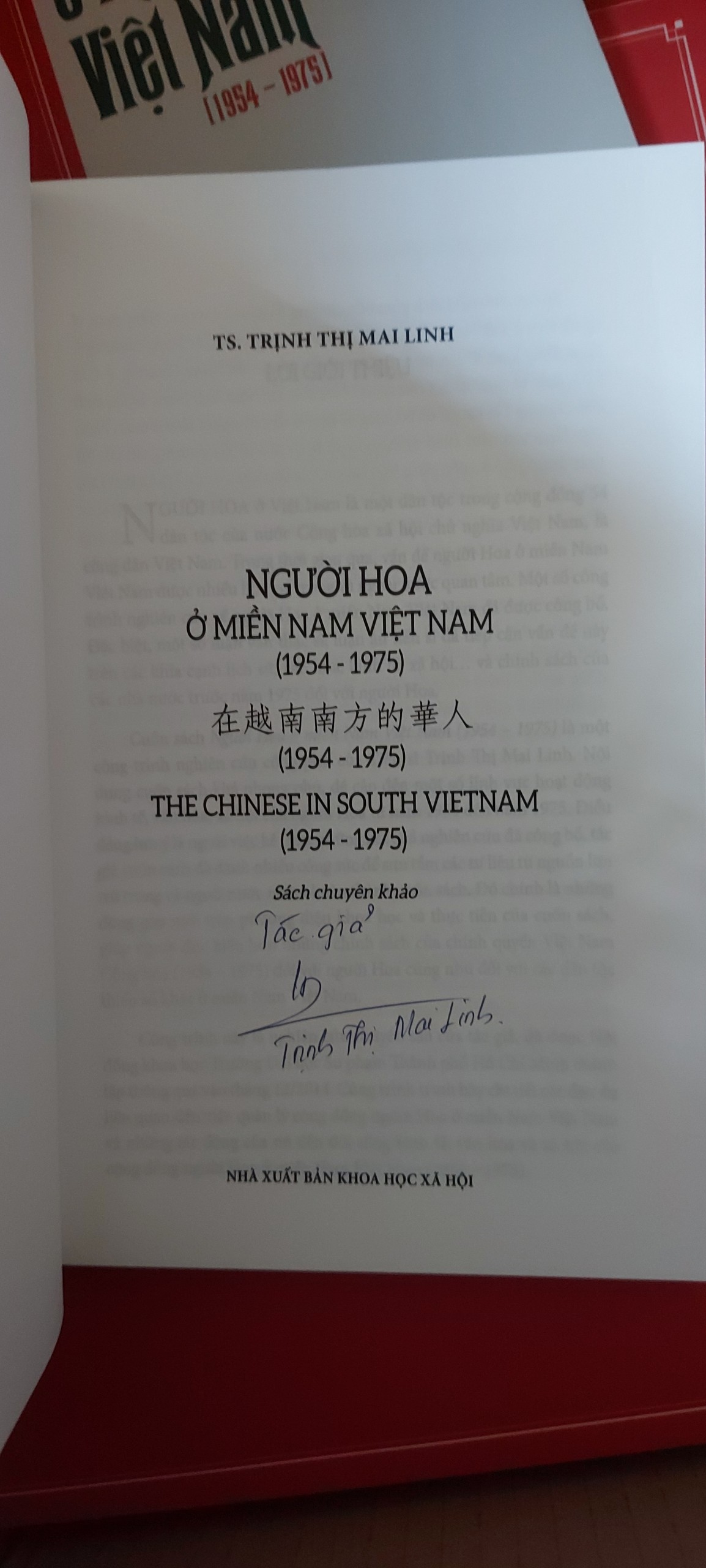 NGƯỜI HOA Ở MIỀN NAM VIỆT NAM (1954 - 1975) - The Chinese in South Vietnam- Trịnh Thị Mai Linh - NXB Khoa Học Xã Hội