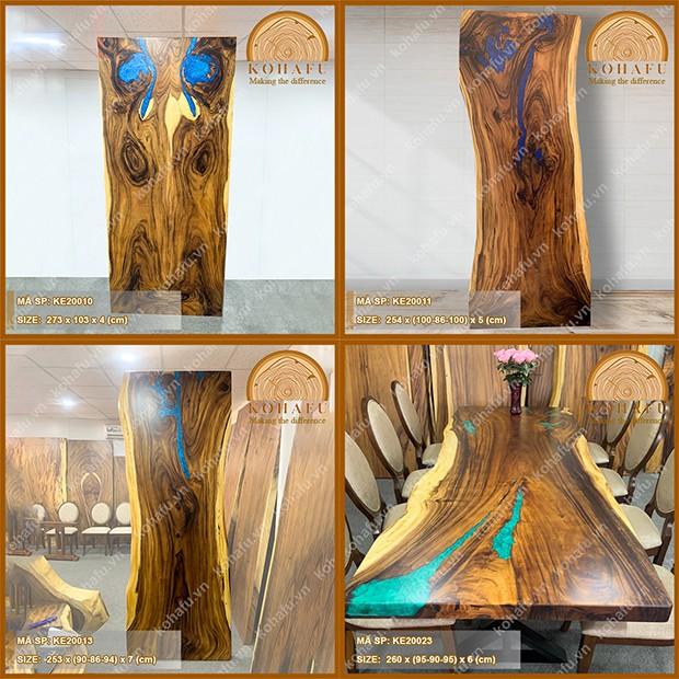 Mặt bàn dài gỗ me tây nguyên tấm  + epoxy resin, phù hợp làm bàn cà phê, bàn họp, bàn ăn gia đình