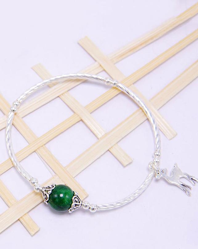 Vòng Tay Bạc Charm Thạch Anh Xanh Lá