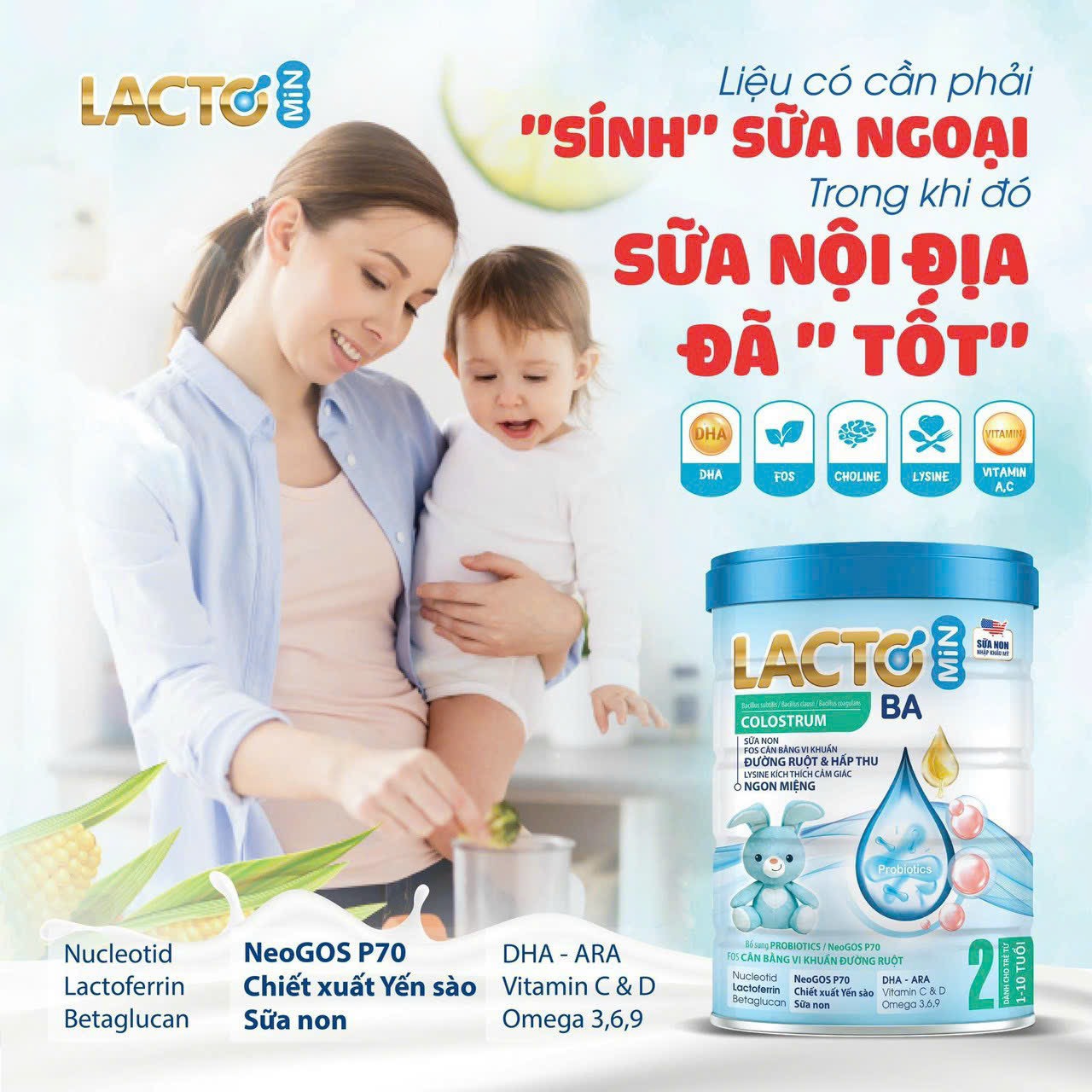 Sữa mát Lactomin BA ( trên 1 tuổi)- Hấp thụ, tiêu hóa