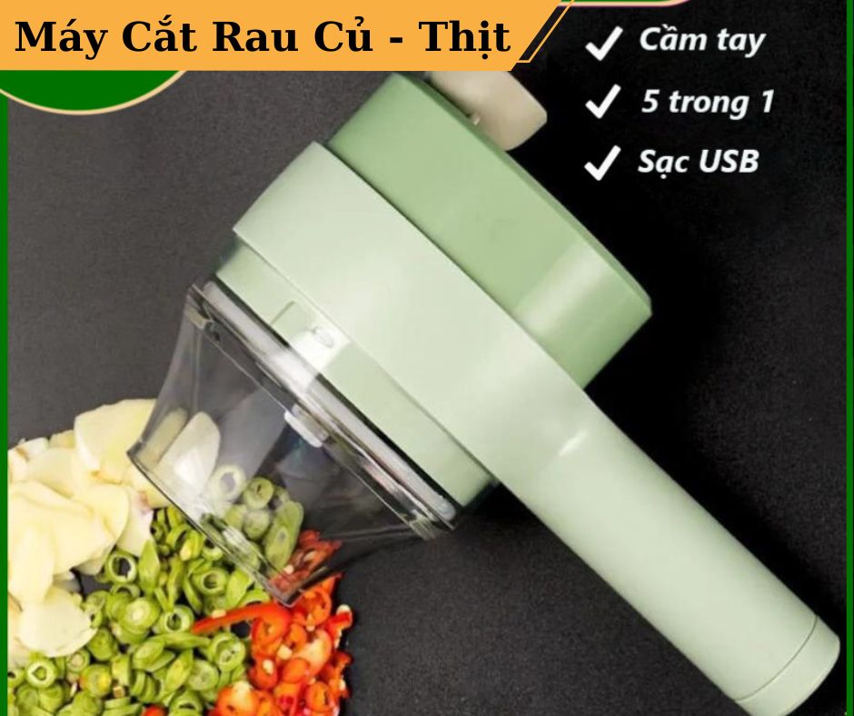 Máy Xay Mini Sạc Điện - Máy Cắt Rau Củ Quả Cầm Tay Không Dây- Dụng cụ xay thịt đa năng - Không Dây 4 Trong 1 Sạc USB