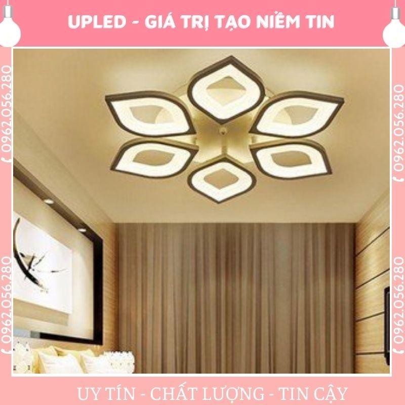 Đèn ốp trần cao cấp hình hoa sen bảo hành đổi mới, đèn trang trí phòng khách mica 6 cánh tặng điều khiển từ xa - Upled
