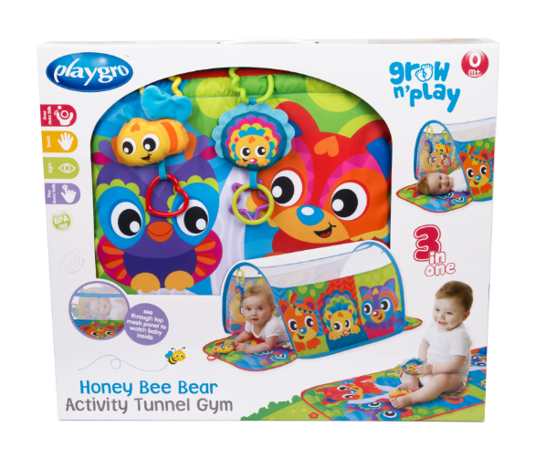 Thảm chơi đường hầm Honey Bee Bear Playgro, cho bé sơ sinh đến 24 tháng