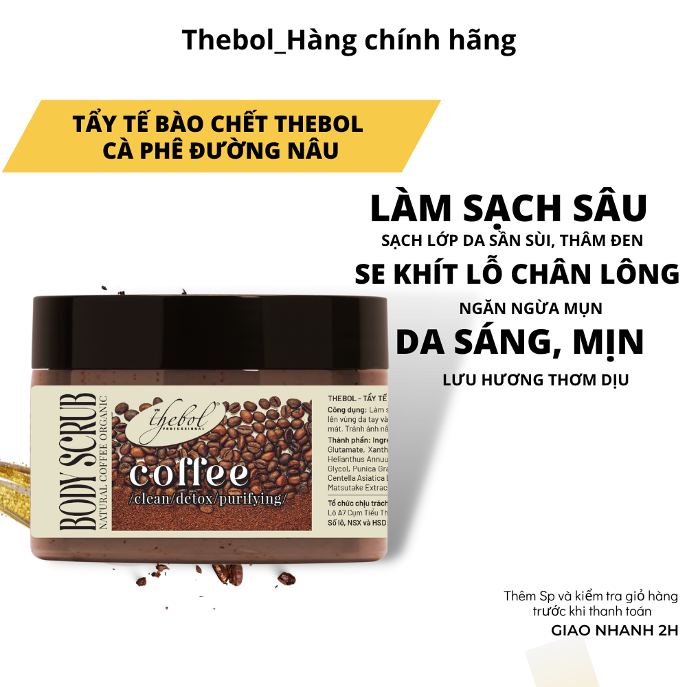 Tẩy Tế Bào Chết Body Thebol Cà Phê Hữu Cơ Muối Khoáng 400g Giúp Dưỡng Trắng Mềm Mịn Da Toàn Thân, Giảm Mụn Mờ Thâm