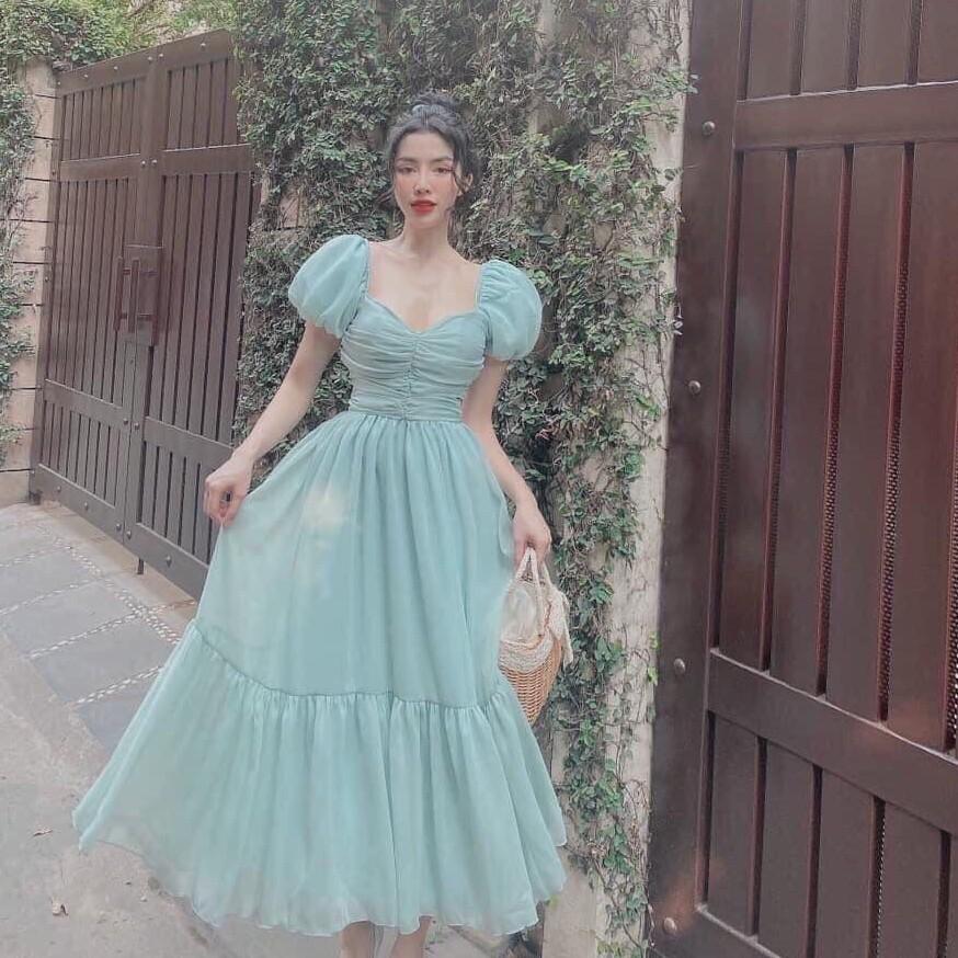 Đầm maxi đi biển dạo voan xoè nhún ngực dáng váy dài đi chơi đi tiệc đám cưới, du lịch sang chảnh cao cấp PVC