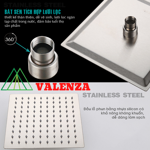 Bộ sen cây tắm đứng inox sus304 nóng lạnh Valenza SCV-01 cao cấp